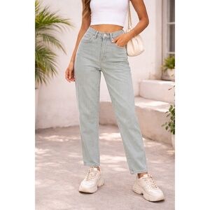 Mango High-Rise Straight Jeans in Pale Mint